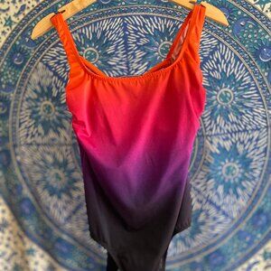 Vintage One Piece Ombre Red Purple Bathing Suit
